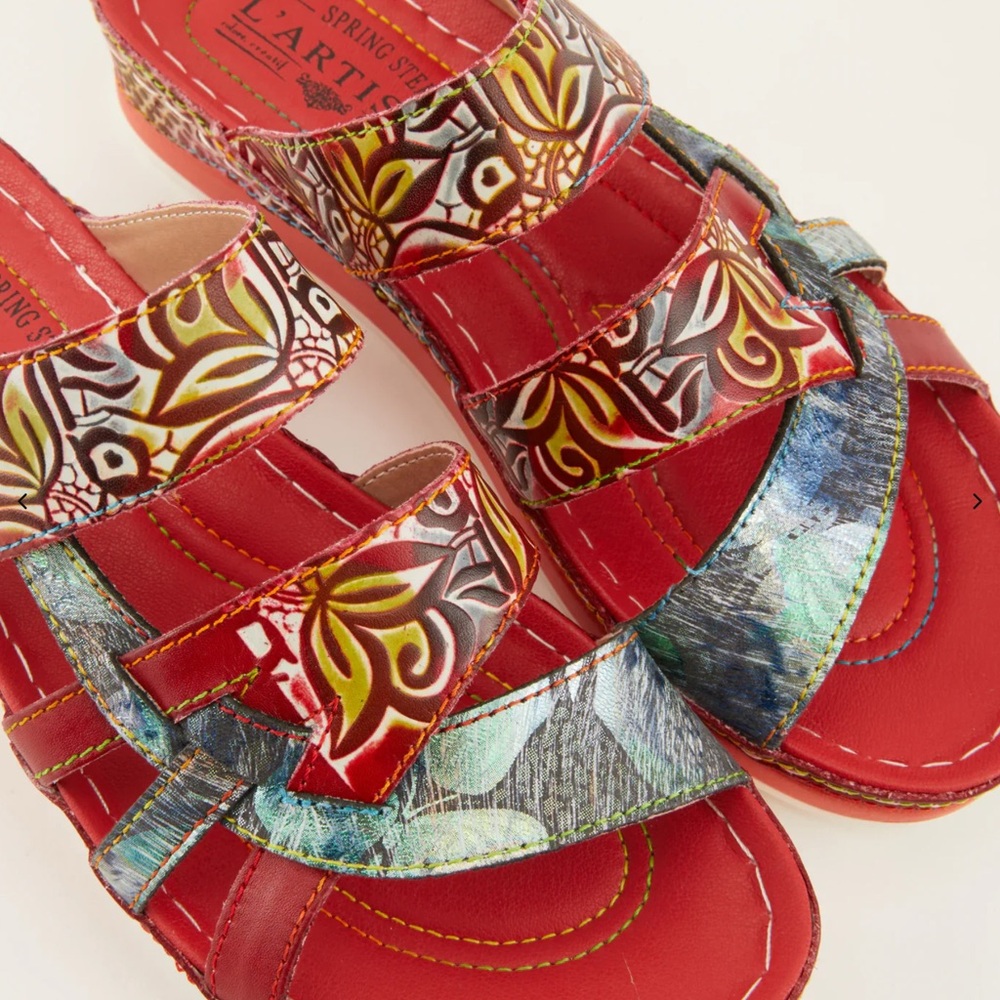 Spring Step L'Artiste - Caiman Slide Sandal in Red Multi, Size: 39 / 8.5